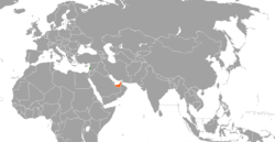 Map indicating locations of Lebanon and UAE