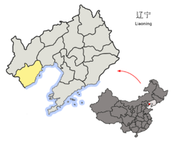 Location of Huludao City jurisdiction in Liaoning
