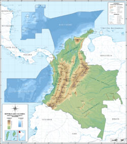 Topography of the 31 depaColombia (not including San Andres y Providencia)