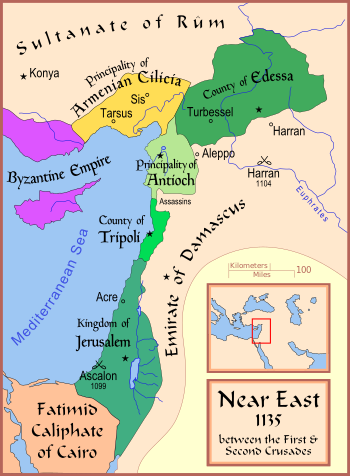 كونتية طرابلس من بي الدويلات الأخرى في الشرق الأدنى عام 1135م.