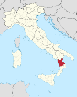 خريطة توضح موقع مقاطعة كوزنتسا في إيطاليا