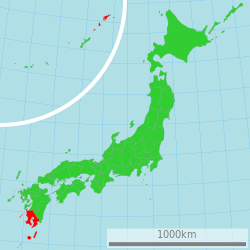خريطة اليابان، مبين فيها Kagoshima