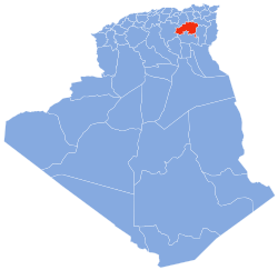 خريطة الجزائر موضح عليها موقع ولاية باتنة.