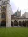 The cloisters of Westminster Abbey looking South West towards Victoria Tower.