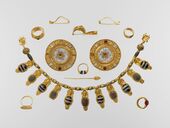 The Vulci set of jewelry; early 5th century; gold, glass, rock crystal, agate and carnelian; various dimensions; Metropolitan Museum of Art (New York City)