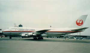 A Boeing 747-300 aircraft taxiing on the tarmac