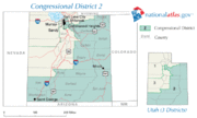 Utah's 2nd congressional district was redrawn after the election of Democrat Jim Matheson in 2000 to favor future Republican majorities. The predominantly Democratic city of Salt Lake was connected to predominantly Republican eastern and southern Utah through a thin sliver of land running through Utah County. This particular redistricting did not have the desired effect, as Matheson has been re-elected twice.