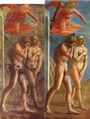 The Expulsion from the Garden of Eden: fresco depicting a distressed Adam and Eve, with and without fig leaves, by Tommaso Masaccio, 1426-27