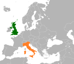 Map indicating locations of United Kingdom and Italy
