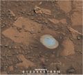 "Bonanza King" rock on Mars - dusted and initially drilled (September 11, 2014).