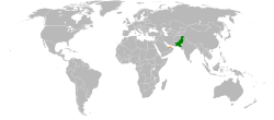 Map indicating locations of Pakistan and United Arab Emirates
