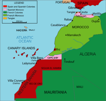 خريطة المغرب في 1912؛ المحمية الفرنسية تظهر باللون الأخضر الفاتح.