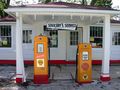Two types of Shell gas pumps at Soulsby Service Station in Mount Olive, Illinois, USA.