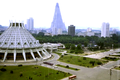 View of the P'yŏngyang Ice Rink in 1989, Ryugyong Hotel in background.