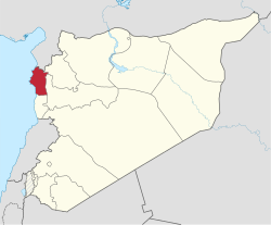 خريطة سوريا موضح عليها موقع محافظة اللاذقية.