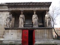 The Neoclassical porch with caryatids of the St Pancras New Church (London), almost identical with the Ancient Greek one of the Erechtheum