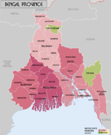 Bengal Province in 1931 and adjoining princely states of Hill Tippera and Cooch Behar State