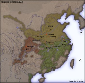 The territories of Shu Han (بالأحمر), 262.