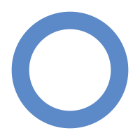 A hollow circle with a thick blue border and a clear centre