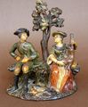 Carved gallant genre scene with figurines from Val Gardena 18th century