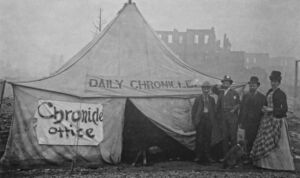The makeshift Daily Chronicle office after The Great Fire