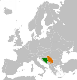 Map indicating locations of Bosnia and Herzegovina and Serbia