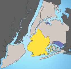 موقع بروكلين مبين بالأصفر.