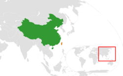 Map indicating locations of الصين and تايوان