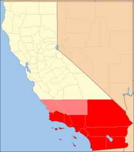الأحمر: المقاطعات الثمانية المضمنة تقليدياً. الأحمر الفاتح: مقاطعتي سان لويس أوبيسپو وكرن ضمن تعريف المقاطعات العشرة الموسع.