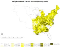 Results explicitly indicating the percentage for the Whig candidate in each county.