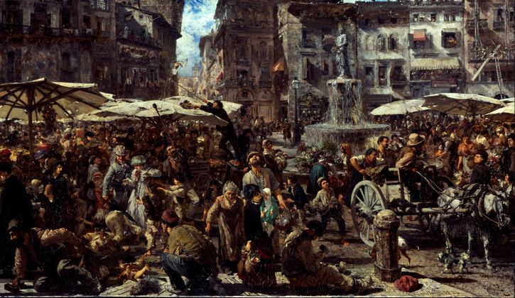 سوق ميدان إربى في ڤـِرونا، 1884.