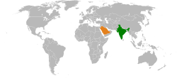 Map indicating locations of India and Saudi Arabia