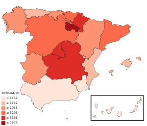 COVID-19 outbreak Spain per capita cases map.svg