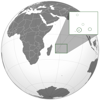 جزر جمهورية موريشيوس على خريطة العالم، باستثنا ء أرخبيل تشاگوس وجزيرة تروملين.