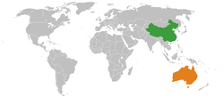 Map indicating locations of China and Australia