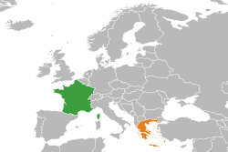 Map indicating locations of France and Greece