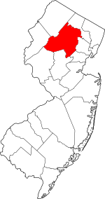 Map of New Jersey highlighting Morris County