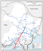 Map of Manchukuo and its rail network, c. 1945