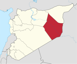 خريطة سوريا وتظهر فيها محافظة دير الزور ملونة