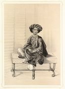 An engraving (1844) of a youth, who according to the engraver, Emily Eden, was "a favourite and successful young student at the Hindoo College in Calcutta, where scholars acquire a very perfect knowledge of English, and have a familiarity with the best English writers ..."