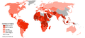 خريطة توضح درجة التدين حسب البلد. مسح عالمي 2006-2008 من گالوپ.