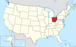 خريطة الولايات المتحدة، موضح فيها أوهايو