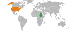 Map indicating locations of Sudan and USA