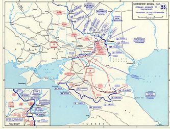 الحرب العالمية الثانية، معركة شمال القوقاز 1942، خط الجبهة في چچن-إنگوش ج.ا.ا.ذ. من Ordzhonikidze (ڤلادي‌قوقاز) إلى مالگوبك.