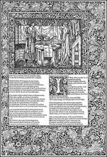 Left: The Nature of Gothic by John Ruskin, printed by Kelmscott Press. First page of text, with typical ornamented border. Right: Troilus and Criseyde, from the Kelmscott Chaucer. Illustration by Burne-Jones and decorations and typefaces by Morris.