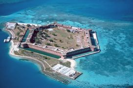 An aerial view of Fort Jefferson in Dry Tortugas National Park