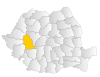 Map of Romania highlighting Hunedoara County