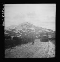 A US Army truck convoy carrying supplies for the Soviets somewhere along the Persian Corridor. c. 1943