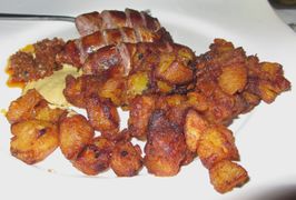 Sausage and alloco (plantain banana), Abidjan (Ivory Coast)