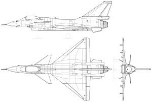 An orthographically projected diagram of the Chengdu J-10